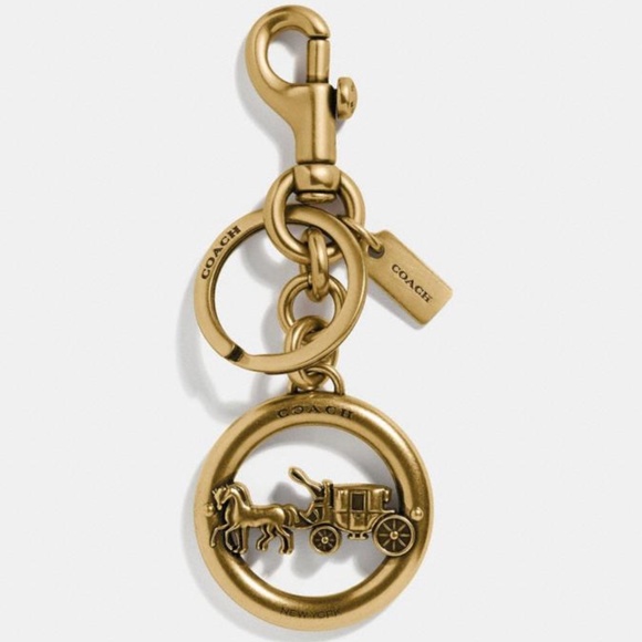 Coach HORSE & CARRIAGE BAG CHARM FOB Keychain GOLD - Picture 2 of 6